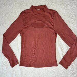 GAZE Cut-Out Long Sleeve Mauve Shirt Women's M